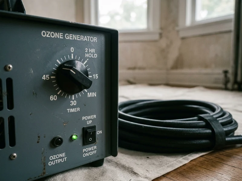 Ozone generator control panel and timer dial with coiled hoses
