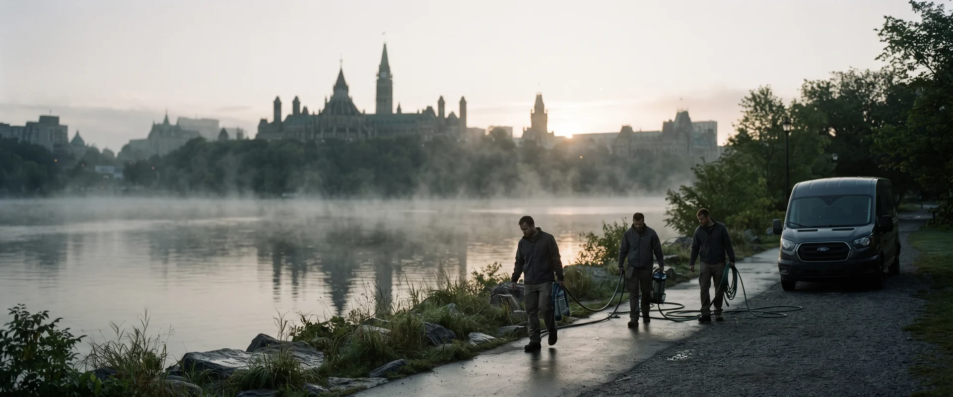 Dawn view over the Ottawa River and the capital region