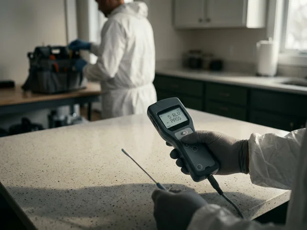 ATP bioluminescence meter verifying a cleaned countertop