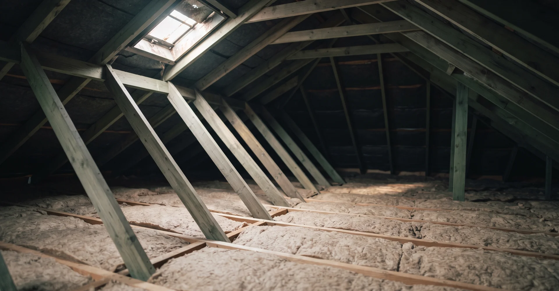 Clean empty attic with bare joists after contamination removal
