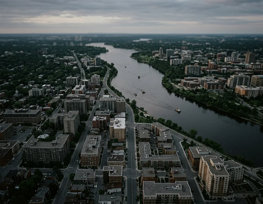 Aerial view of the Ottawa region at dawn