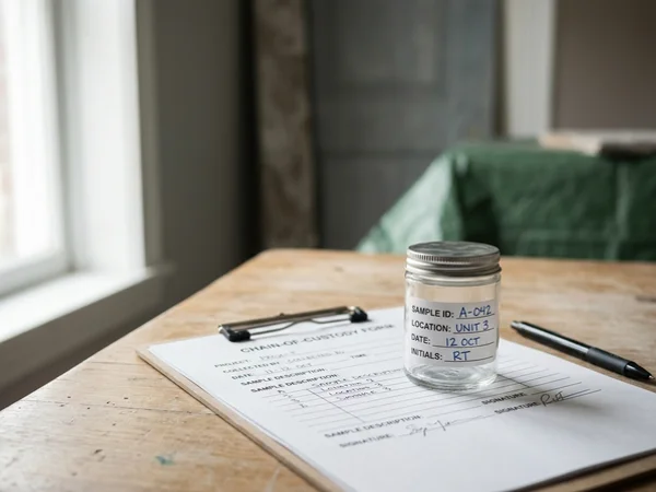 Sample jar and chain-of-custody form during material identification