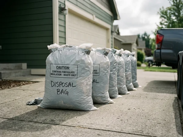 Sealed contaminated insulation bags loaded for disposal