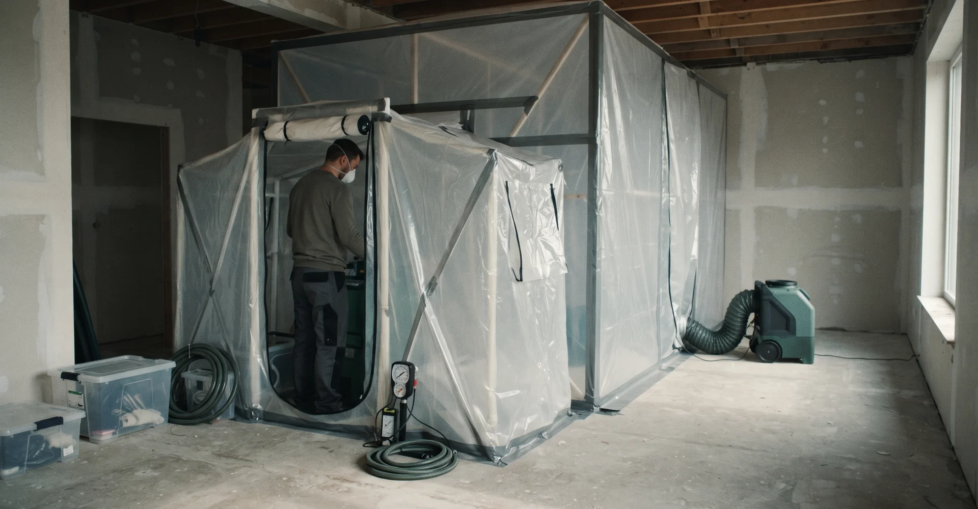 Sealed negative-pressure containment enclosure with decontamination chamber
