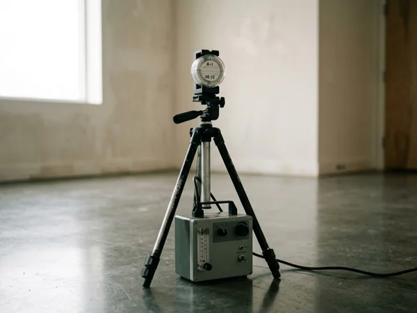 Spore trap air sampling cassette mounted on a tripod pump