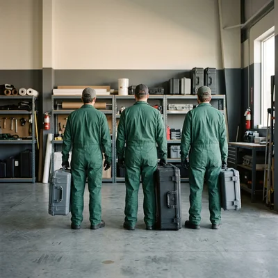 Best Extreme Cleaning Ottawa field crew in plain protective coveralls with equipment cases